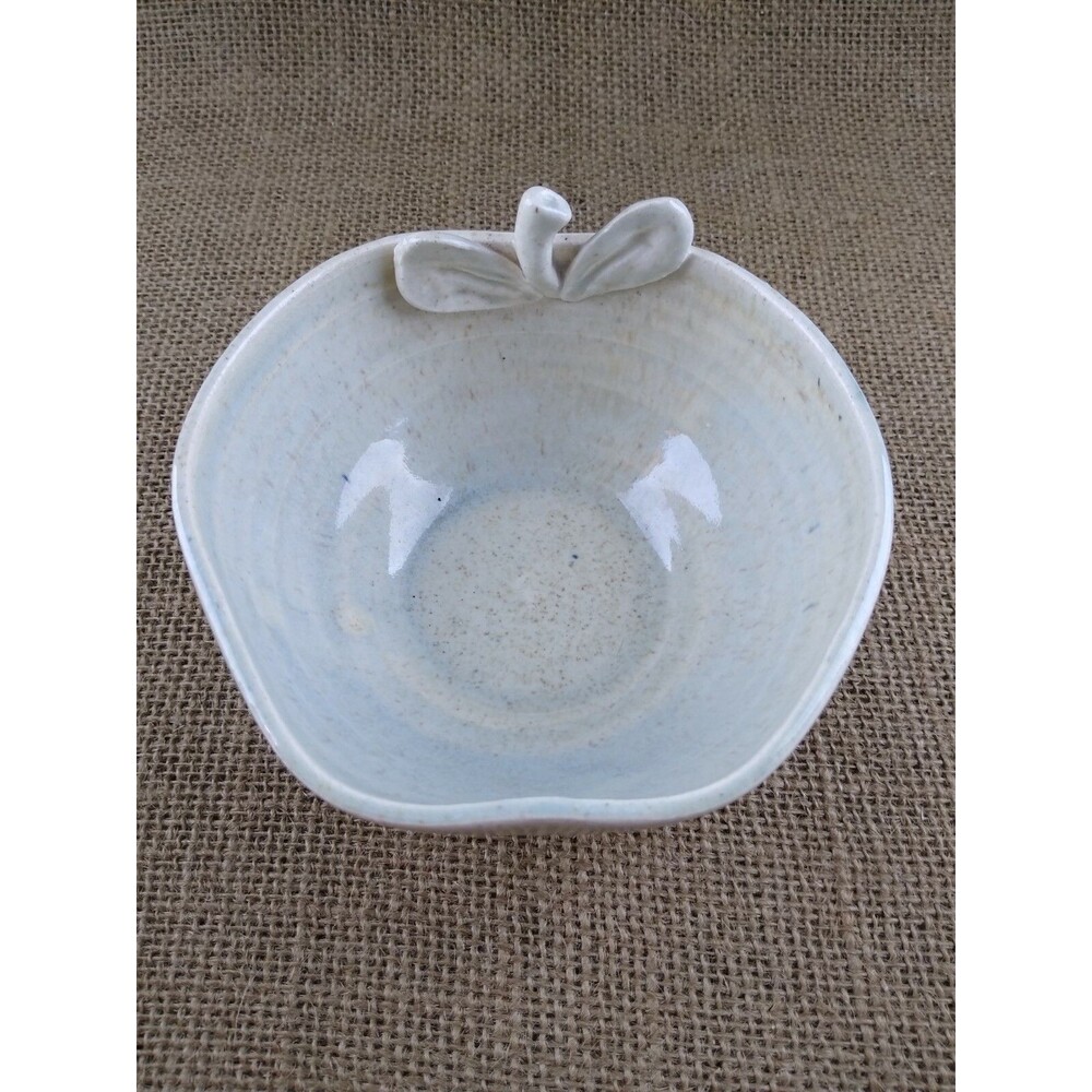 Studio Handcrafted Handmade Apple Shaped Bowl Trinket Dish Pottery Signed
